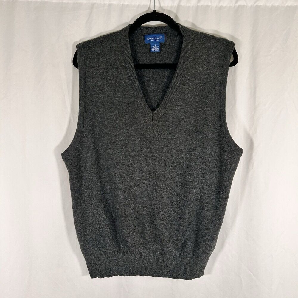 Towncraft Sweater Vest Men's Large Grey Vneck Sleeveless Pullover Acrylic
